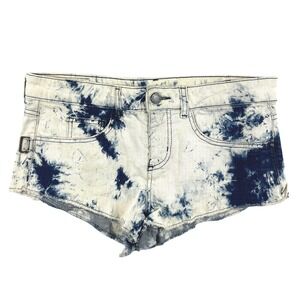 Zadig & Voltaire Women's 36 Paly Tie Dye Denim Shorts Blue White Raw Hem Boho